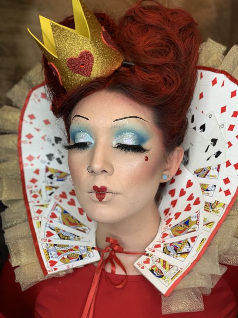 Queen Of Hearts Hairstyles Diy, Cosmic Costume Women, Disney Queen Of Hearts Costume, Halloween Costumes Alice In Wonderland Queen Of Hearts, Alice In Wonderland Queen Costume, Mad Hatter Queen Of Hearts Costume, Easy Queen Of Hearts Costume, Queen Of Hearts And Mad Hatter Costume, Queen Of Hearts Costume For Women