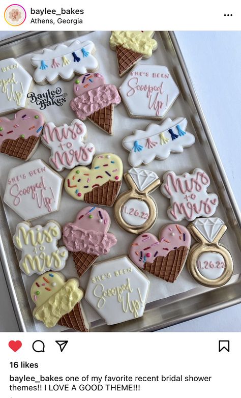 Ice Cream Bridal Shower Cookies, Scooped Up Bridal Shower Cookies, Bridal Shower Bachelorette Party Ideas, Wedding Shower Cookies, Bridal Cookies, Wedding Shower Themes, Bridal Shower Cookies, Tea Ideas, Ice Cream Theme