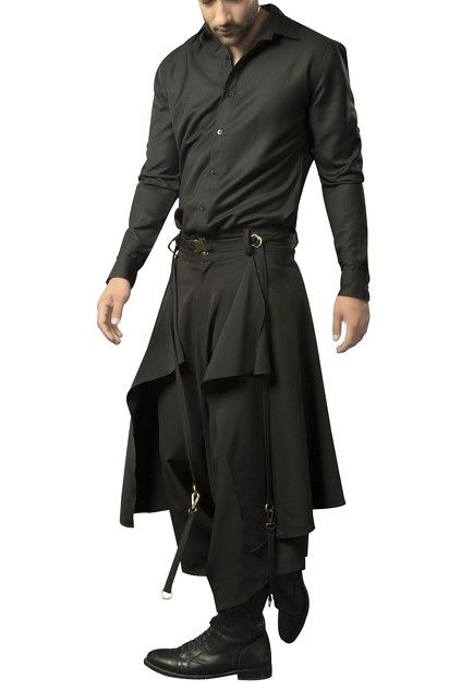 Button-down shirt with embellished dragon Dhoti Pants For Men, Men's Closet, Dragon Motif, Men Closet, Dhoti Pants, Pants For Men, Fashion App, Black Bottoms, Black Button