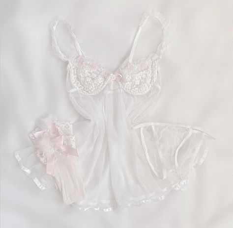 Lingerielook Aesthetic, Supernatural Script, White Coquette Sleepwear With Lace Trim, Coquette White Wedding Sleepwear, Coquette Lace Sleepwear, White Lace Coquette Nightgown, Lingerie Coquette Style, Coquette Lingerie Sets Aesthetic, Edwardian Wedding