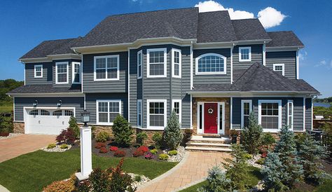 5 of the Most Popular Home Siding Colors Flagstone Vinyl Siding, Landmark Pro Shingles, Shake Shingle Siding, Vinyl Shingle Siding, Cedar Vinyl Siding, Certainteed Vinyl Siding, Certainteed Siding, Grey Vinyl Siding, Home Exterior Design Ideas