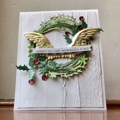 Angel Wing Crafts, Wreath Cards, Card Inspo, Christmas Idea, Black Ice, Stamp Art, Embossing Folders, Crafty Things, Tim Holtz