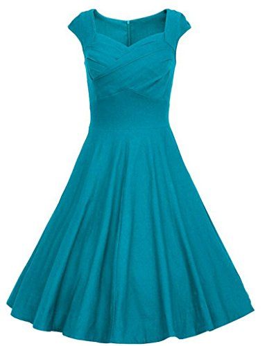 JAEDEN Women 1950s Vintage Retro Dress Casual Hepburn Party Cocktail Teal L Vintage Retro Dress, Retro Vintage Dresses, Bridesmaid Party, 60s Vintage, Vintage Casual, Caps For Women, 1950s Vintage, Mode Fashion, Retro Dress