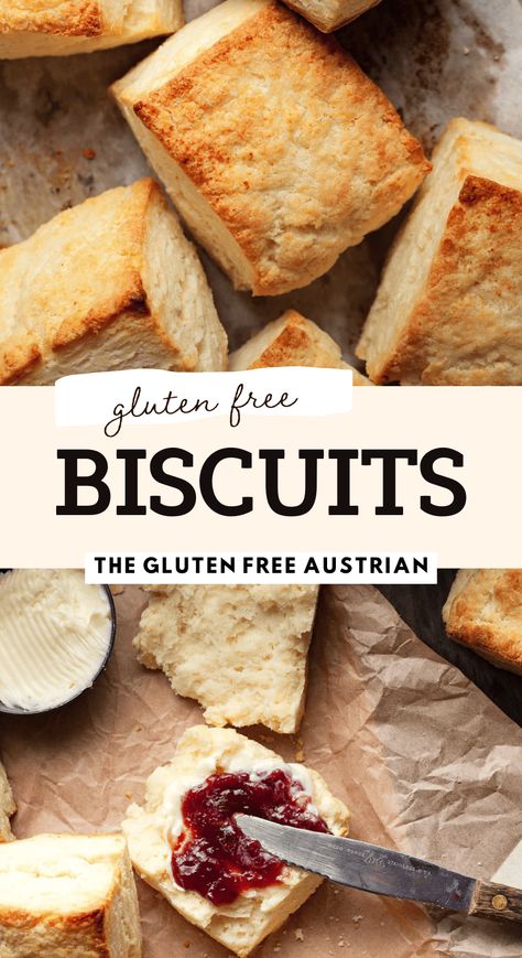 These fluffy, gluten free biscuits are the best you'll ever have. The secret is sour cream, which adds a little tang and makes them tender and delicious. Enjoy these biscuits with butter and jam, as shortcakes with whipped cream and fresh fruit, or go the savory route with sausage gravy. Gf Dough, Gf Scones, Biscuits With Butter, Gf Things, Gluten Free Benefits, Gluten Free Strawberry Shortcake, Sour Cream Biscuits, Cafe Recipes, Banting Recipes