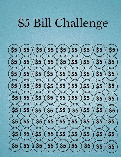 $5 Bill Challenge, 5 Challenge Savings, 5 Dollar Challenge Savings Plan, 1 Dollar Saving Challenge, Year Savings Plan, Saving Plans, 5 Dollar Bill, Money Hungry, 52 Week Money Saving Challenge