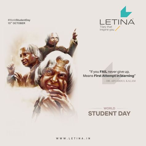 World Students' Day 15 October #worldstudentsday2020#students #studentlife #education# birthanniversary # apjabdulkalam #Missileman #india #letinatiles #digitalwalltiles #ceramicaindia #creativedesigns World Student Day Creative Ads, Students Day Creative Ads, World Students Day Creative Ads, World Students Day Poster, Students Day Poster, World Students Day, International Students Day, Student Day, 15 October