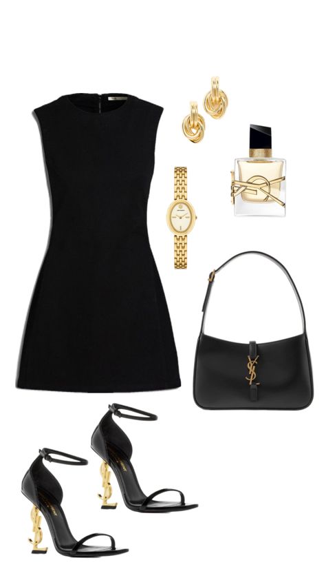 fancy dinner outfit 🖤⭐️🐆 #fancy #dinner #fancydinner #fancydinnerfit #black #gold #ysl #perfume #goldjewerly #blackdress #heels #littleblackdress Dinner Outfit Fancy, Fancy Dinner Outfit Winter, Fancy Dinner Outfit, Dinner Outfit Winter, Outfits Heels, Ysl Perfume, Dinner Fits, Outfit Dinner, Ysl Heels