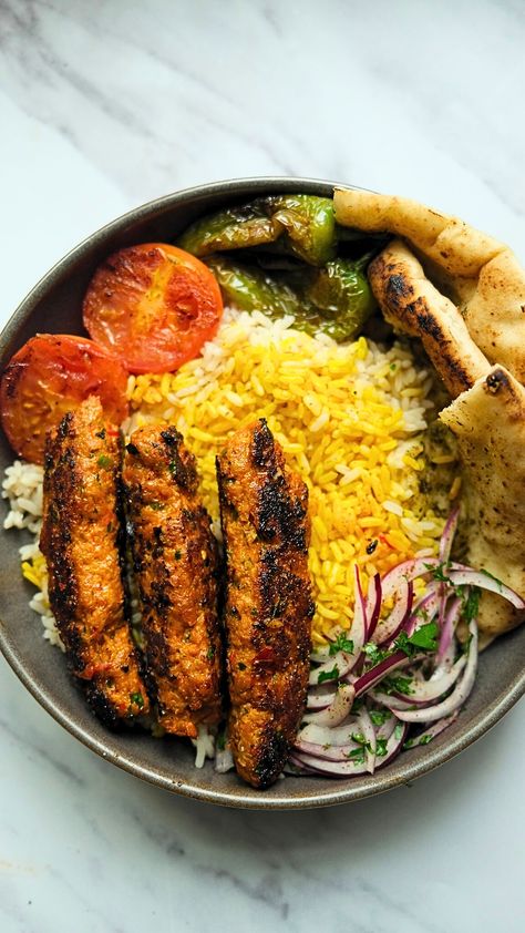 Chicken Kebabs with Saffron Rice  | Food By Remi Kebab Rice Recipes, Arabian Cuisine, Saudi Food, Farm Meals, Afghan Recipes, Chicken Kebab Recipe, Rice Food, Saffron Rice, Jollof Rice