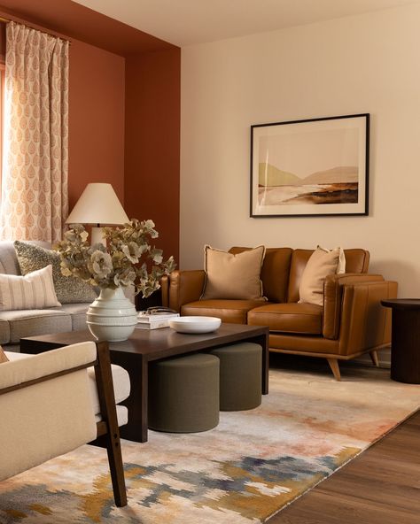 Terracota Walls Living Rooms, Open Concept Sitting Area, Terra Cotta Living Room, Living Room Orange, Paint Ideas, Sitting Area, Terra Cotta, Open Concept, Living Room Wall