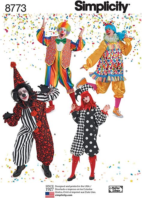 Amazon.com: Simplicity 8773 Adult Clown Costume Sewing Pattern, Sizes XS-XL : Arts, Crafts & Sewing Clown Pattern, Costume Sewing, Matching Hats, Women's Sewing Pattern, Sewing Templates, Costume Sewing Patterns, Sewing Patterns Girls, Scary Clowns, Clown Costume