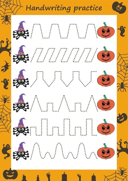 October Preschool Themes, Trace The Lines, Halloween Activity Sheets, Halloween Counting, Kids Handwriting Practice, Background School, The Kissing Hand, Pumpkin Books, Kids Handwriting