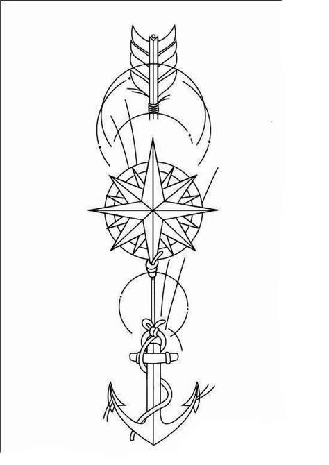 Nautical Geometric Tattoo, Compass Tattoo Stencil, Nautical Compass Tattoo, Geometric Compass, Sagittarius Tattoo Designs, Viking Tattoo Symbol, Compass Art, Anchor Tattoo Design, Family Tattoo Designs