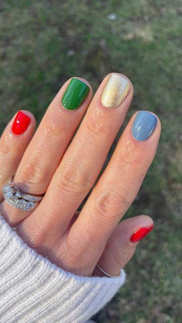 Red Nails Holiday, Manicure Red Nails, Skittle Manicure, Skittle Nails, Skittle Mani, Nail Color Combos, Cuticle Care, So Satisfying, Simple Nail Designs