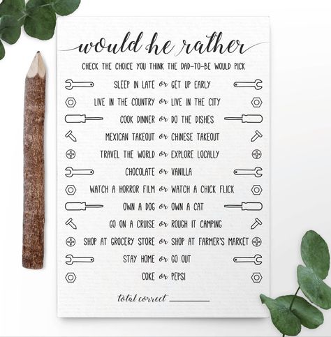 20 Hilarious Baby Shower Games for Men (That Men Will Enjoy!) Baby Shower Games For Guys, Would He Rather Game, Would He Rather, Shower Games Wedding, Rustic Groom, Games For Men, Baby Shower Games Unique, Games Wedding, Fun Bridal Shower Games