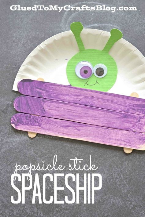 Popsicle Stick Alien Spaceship - Kid Craft Idea Spaceship Craft, Creative Art Projects, Space Week, Space Crafts For Kids, Space Activities, Alien Spaceship, Sand Crafts, Art And Craft Videos, New Paper