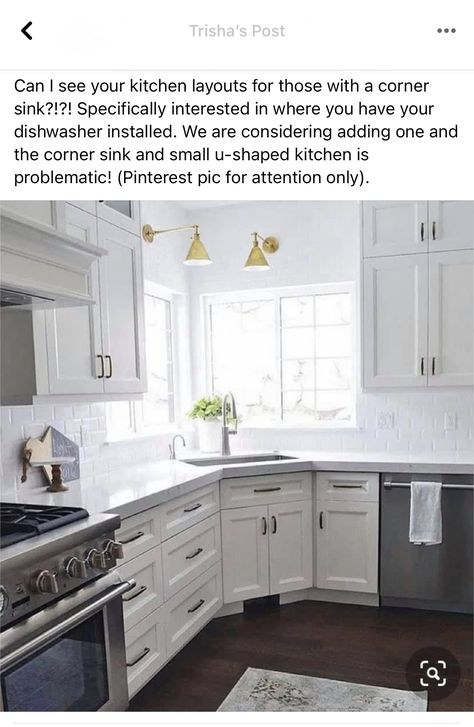 Kitchen With Corner Sink, Kitchen With Corner, Small U Shaped Kitchen, Corner Sinks, Lily Ann Cabinets, Home Paint Color, Corner Sink Kitchen, Kitchen Layouts, Corner Sink