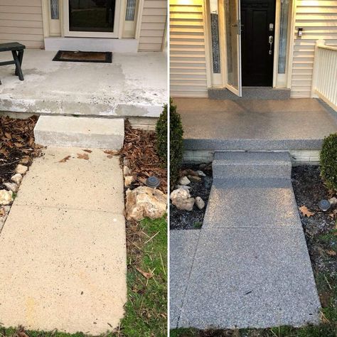 Cement Painting, Paint Concrete, Concrete Patio Makeover, Front Porch Makeover, Decoration Beton, Concrete Coatings, Painting Concrete Porch, Porch Makeover, Porch Steps