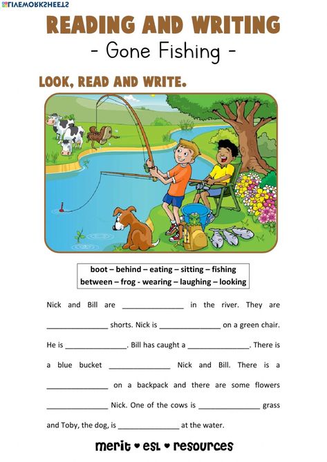 Picture Comprehension Grade 2, Fishing Worksheet, Picture Reading Worksheets, Read And Write Worksheets, Reading And Writing Worksheets, Writing For Kids, Writing Comprehension, Picture Comprehension, First Grade Reading Comprehension