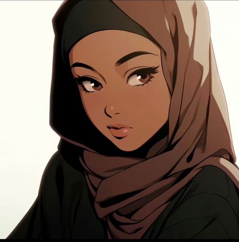 Hijab Pfp, Baddie Drawings, Hijabi Pfp, Nice Pfp, Hijabi Pfp Cartoon, Brown Hijab, Art Prints Aesthetic, Muslim Anime, Art Inspired Tattoos