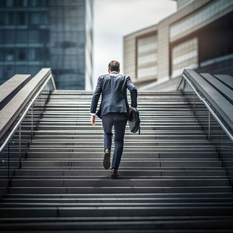 Walking stairs adult man. AI generated Image by rawpixel. | premium image by rawpixel.com / Sakarin Sukmanatham People On Stairs, Person Sitting On Stairs, Man On Stairs Photography, Woman Walking Down Stairs, Man Walking Up Stairs, Woman Descending Staircase, Walking Stairs, Walking Images, Walking Up Stairs