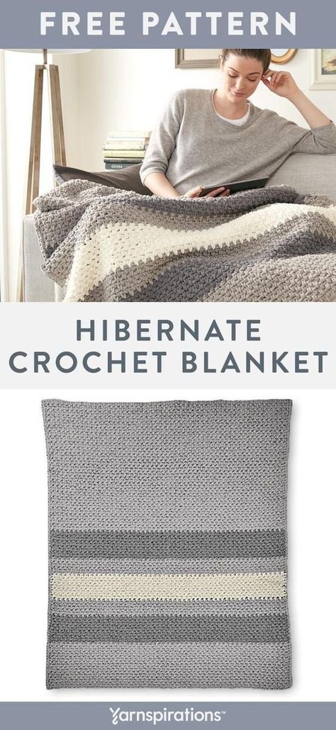 Hibernate Crochet Blanket | Made with Bernat Blanket Yarn | #Yarnspirations #Bernat #BernatBlanket #FreeCrochetPattern #CrochetBlanket Crochet Blanket Patterns Bernat, Quilts Crochet, Bernat Blanket Patterns, Crocheting Tips, Quick Crochet Blanket, Crochet Kids Blanket, Chunky Crochet Blanket Pattern, Crochet Throw Pattern, Bernat Yarn