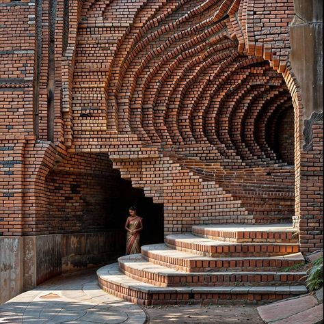 Brick Structures Architecture, Brick And Wood Architecture, Manas Bhatia, Brick Corner, Texture Building, Brick Studio, Brick Works, Brick Art, Brick Construction