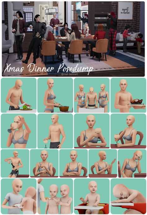 Merry Christmas - 25 New Poses for you - Mel Bennett Sims 4 Thanksgiving Poses, Sims 4 Dinner Pose, Sims 4 Eating Pose, Sims 4 Dinner Poses, Sims4 Family Poses, Sims 4 Christmas Poses, Royal Poses, Single Poses, Prom Photography Poses