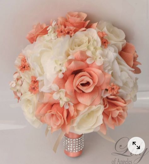 Coral Centerpieces, Silk Flower Wedding Bouquet, Coral Wedding Flowers, Bridal Party Bouquets, Silk Bridal Bouquet, Silk Wedding Bouquets, Silk Flower Bouquets, Silk Flowers Wedding, Coral Wedding