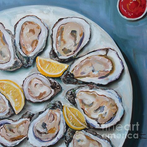 Oysters On The Half Shell, Art Houses, Newspaper Art, Fine Art Painting Oil, Coastal Art, Still Life Painting, Oil Paintings, Original Oil Painting, Original Oil