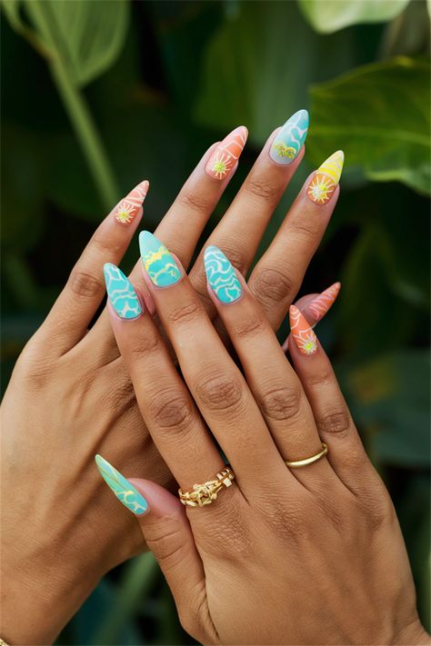 Dive into this season with gorgeous almond-shaped nails showcasing vibrant ombre shades of coral and turquoise. This perfect blend captures the essence of summer, bringing a refreshing coastal vibe to your manicure. Ideal for beach days or summer gatherings, these nails are not just stylish but also incredibly versatile. Elevate your look with these stunning summer nail ideas that express your unique style! Australian Nails, Shades Of Coral, Summer Nail Ideas, Turquoise Nails, Shaped Nails, Summer Gathering, Almond Shaped, Summer Nail, Beach Days