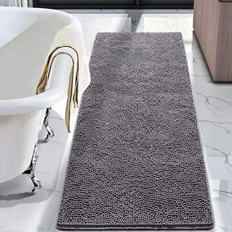 LOCHAS Luxury Bathroom Rug Shaggy Bath Mat 24 x 60 Inch, Washable Non Slip Bath Rugs for Bathroom Shower, Soft Plush Chenille Absorbent Carpets Mats, Gray Large Bathroom Rug Ideas, Long Bathroom Rugs, Luxury Bathroom Rug, Grey Bathroom Rugs, Large Bathroom Rugs, Bath Runner Rugs, Luxury Bath Mats, Bathroom Runner Rug, Large Bathroom