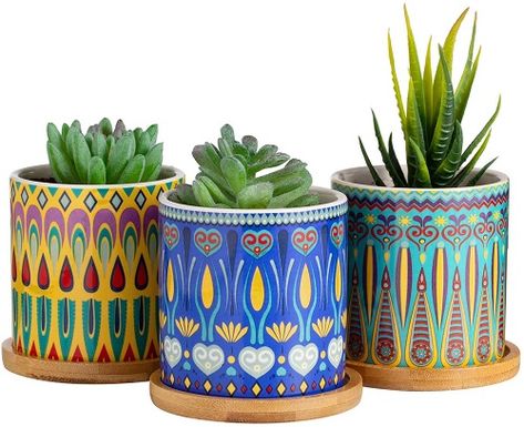 Beautiful Small Succulent Ceramic Plant Pot Set Small Mandala, Color Mandala, Ceramic Succulent Planter, Painted Plant Pots, Ceramic Planter Pots, Planter Indoor, Mandala Patterns, Ceramic Succulent, Bamboo Tray