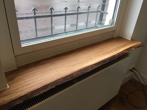 Oak Window Sill, Wooden Window Sill, Wood Window Sill, Hallway Shelving, Wood Baseboard, Oak Windows, Window Sill Decor, New House Living Room, Wood Window