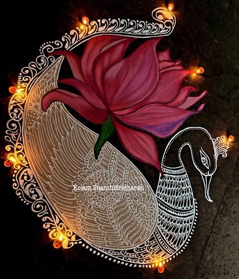 #shanthisridharankolam #rangoli #kolam #drawing #peacock #doodle #mandala #zentangle #swan Lotus Rangoli Designs Latest, Swan Rangoli, Peacock Doodle, Kolam Drawing, Rangoli Images, Alta Design, Doodle Mandala, Lotus Rangoli, Rangoli Designs Simple Diwali