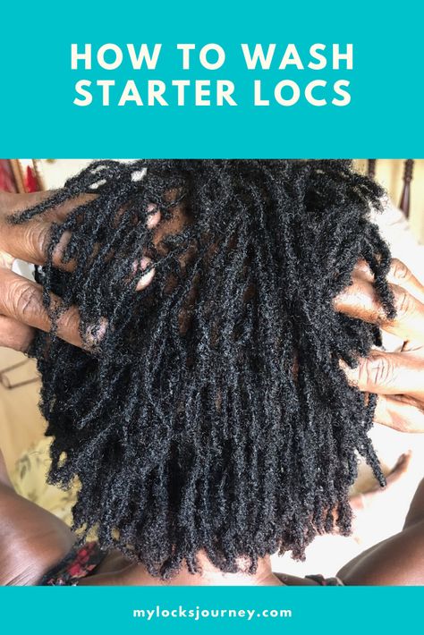 Speed up the locking process and wash your beginner locs the right way. Go to mylocksjourney.com for the ultimate step by step guide for how to wash starter locs. #locs #sisterlocks #starterlocs #beginnerlocs #dreadlocks #dreads #shortlics #microlocs How To Wash Dreads, Styles For Beginner Locs, Washing Microlocs, How To Wash Locs, Washing Sisterlocks, How To Wash Starter Locs, Microlocs Maintenance, Interlocking Locs Starter, Loc Essentials