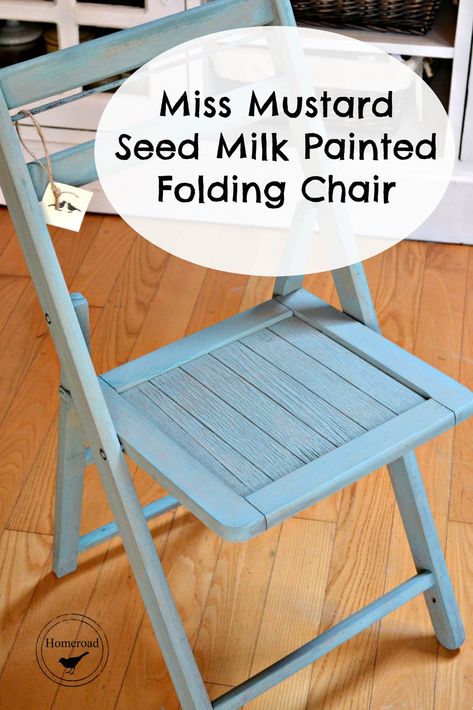 Painted Folding Chairs, Folding Chair Makeover, Cheap Living Room Furniture, Painting Wooden Furniture, Wooden Folding Chairs, Wood Folding Chair, Painted Chair, Miss Mustard Seed, Reupholster Chair