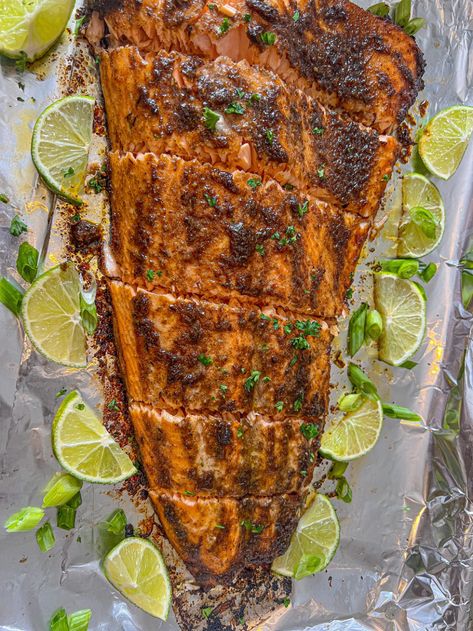 Oven Jerk Salmon recipe - The Glam Kitchen Jamaican Jerk Salmon Recipe, Jerk Salmon Recipe, Jerk Recipe, Jerk Salmon, Salmon Wrap, Fish Board, Jamaican Jerk Seasoning, Honey Salmon, Recipes Meat