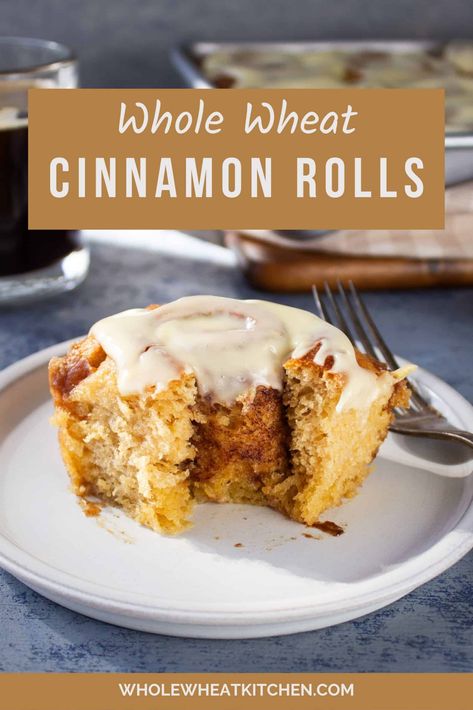 This homemade whole wheat cinnamon roll recipe makes the best tall, fluffy and soft whole wheat cinnamon rolls. We made the viral TikTok cinnamon rolls a little healthier by using whole grain flour. Fresh Milled Flour Cinnamon Rolls, Whole Wheat Cinnamon Rolls, Wheat Cinnamon Rolls, Tiktok Cinnamon Rolls, Sour Cream Icing, Healthy Cinnamon Rolls, 2023 Recipes, Cinnamon Roll Recipe, Cinnamon Roll Dough