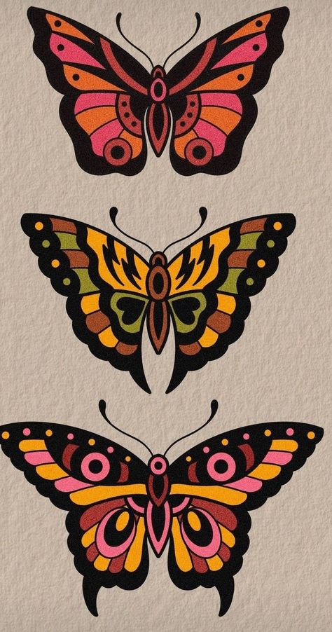 American Trad Butterfly Tattoo, Traditional Butterfly Tattoo Color, Colourful Butterfly Tattoo, Neo Traditional Butterfly Tattoo, Traditional Butterfly Tattoo, Octopus Tattoo Sleeve, Colorful Butterfly Tattoo, Traditional Butterfly, Traditional Tattoo Designs