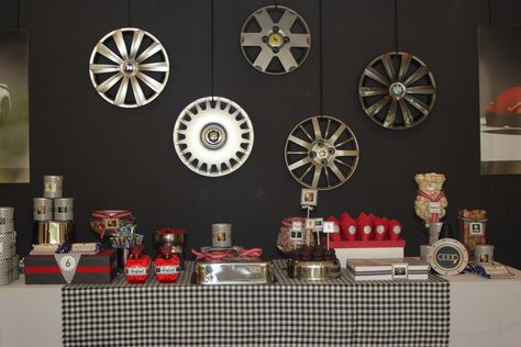 Cool backdrop for a cars party! #cars #birthday #backdrop Mechanics Birthday Party, 55th Birthday Party Ideas, Mechanics Birthday, 50th Birthday Party Themes, 50th Birthday Party Ideas For Men, Vintage Car Party, Vintage Birthday Parties, Car Themed Parties, Car Birthday Theme