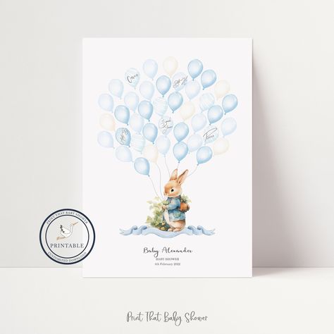 Peter Rabbit Balloons, Guest Book Fingerprint, Rabbit Balloon, Baby Shower List, Floating Balloons, Fingerprint Tree, Rabbit Baby, Perfect Baby Shower, Guest Books