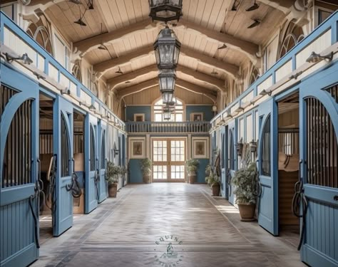 Stable Interior, Luxury Horse Barns, Dream Barn Stables, Luxury Horse, Barn With Living Quarters, Horse Barn Designs, Dream Stables, Dream Horse Barns, Blue Shutters