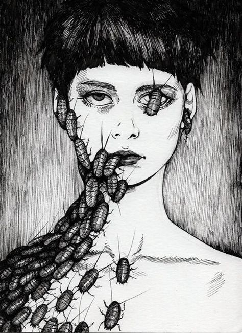 Expressive Portraiture, Nail Vibes, Japanese Horror, Cat Air, Junji Ito, Arte Obscura, Dark Art Illustrations, Lukisan Cat Air, Scary Art