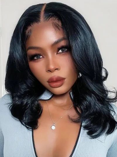 Glueless Wigs Human Hair Preplucked Body Wave Bob Wig Natural Color Density180 4x4 Pre Cut Lace Human Hair Wigs Natural Hairline Short Body Wave Bob, Short Body Wave, Body Wave Bob, Ponytail Hack, Oblong Face Hairstyles, Lace Frontal Bob, Edgy Short Haircuts, Edgy Haircuts, Monofilament Wigs