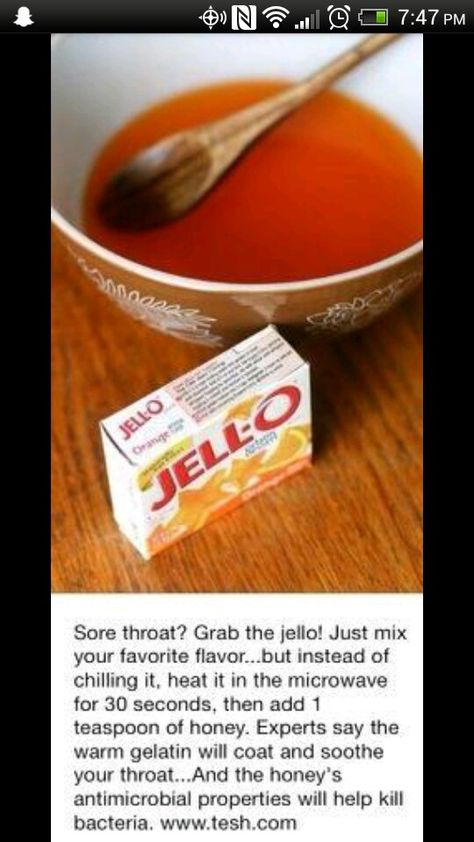 Warm jello for sore throat Throat Remedies, Sore Throat Remedies, Sick Remedies, Number 11, Cough Remedies, Cold Remedies, Sore Throat, Natural Health Remedies, Natural Home Remedies