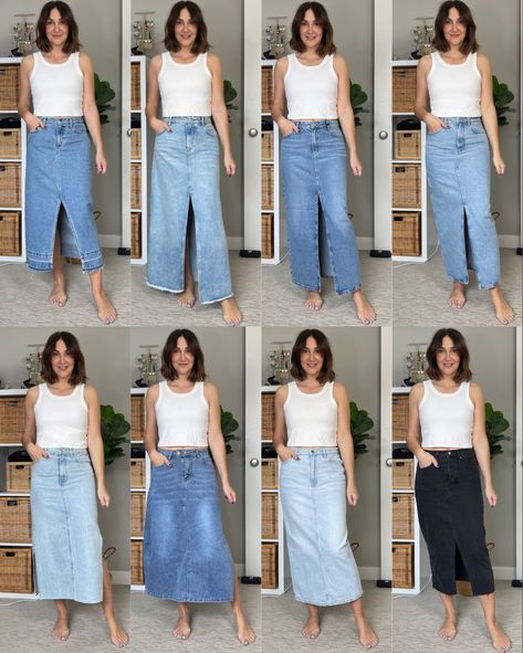 Wide Leg Denim Pants Outfit, Long Denim Skirt Outfits, Skirt Outfits For Women, Midi Rock Outfit, Denim Midi Skirt Outfit, Denim Pants Outfit, Fashion Dresses For Women, Pleated Denim Skirt, Wide Leg Jeans Outfit