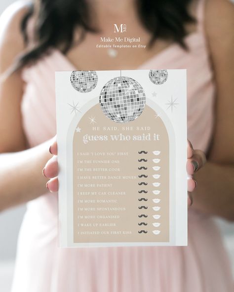 Glitz And Glam Bridal Shower Ideas, Glam Bridal Shower Ideas, Bride Clipart, Library Shop, 80s Disco, Fun Graphics, Bridal Bingo, He Said She Said, Bridal Shower Diy