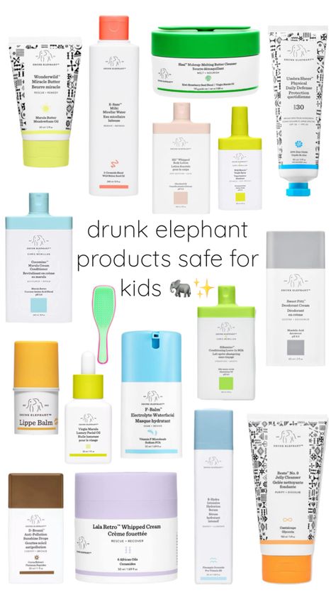 lots of tweens like drunk elephant so here are the products that are safe 🩷🩷 #preppy #drunk elephant #skincare #selfcare #sephora What Drunk Elephant Is Good For Kids, Drunk Elephant Safe For Kids, Drunk Elephant For Kids, Kid Friendly Skincare, Drunk Elephant Skincare For Kids, Safe Skincare For Kids, Preppy Drunk Elephant, Drunk Elephant Products, Elephants For Kids