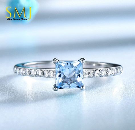 Princess Sky blue topaz Ring 925 Sterling Silver Ring | Etsy Sky Blue Topaz Ring, Diamond Rings With Price, December Birthstone Ring, Silver Rings With Stones, Princess Ring, Bold Rings, Topaz Engagement Ring, Simple Engagement Rings, Classic Engagement Rings