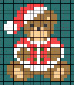 Alpha pattern #58620 | BraceletBook Christmas Bear Cross Stitch Pattern, Christmas Pixel Art Easy, Pixel Art Ideas Christmas, Winter Alpha Pattern, Christmas Grid Pattern, Christmas Pixel Pattern, Pixel Christmas Art, Christmas Crochet Tapestry, Christmas Pixel Grid